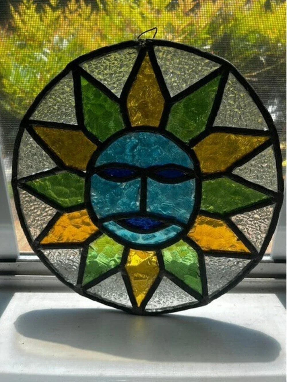 Handmade Stained Glass Sun Face Suncatcher Window Decor